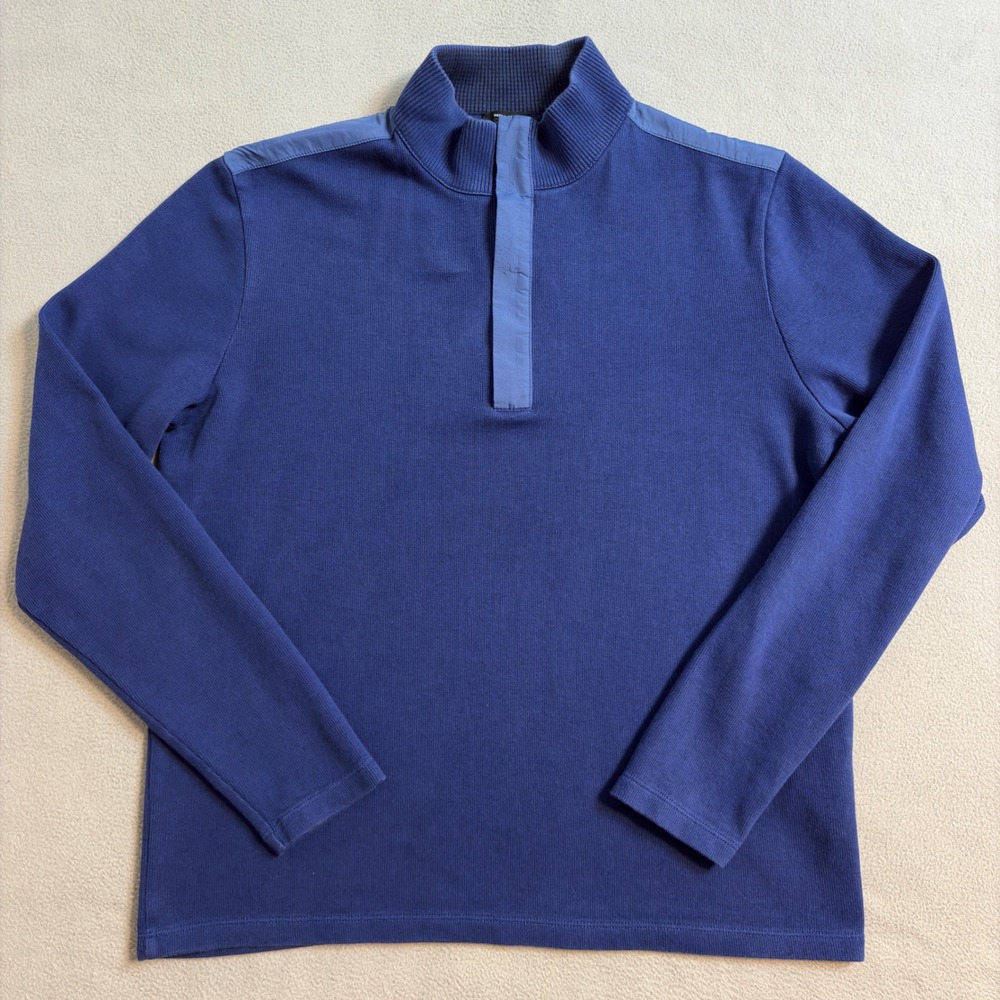 BOSS Hugo Boss Men Medium Blue 100% Cotton Quarter Zip Pullover Sweater Knit - Picture 3 of 10